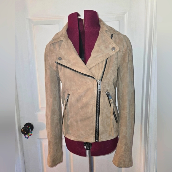 All Saints Jackets & Blazers - All Saints Dalby Slim Fit Tan Leather Asymmetrical Jacket